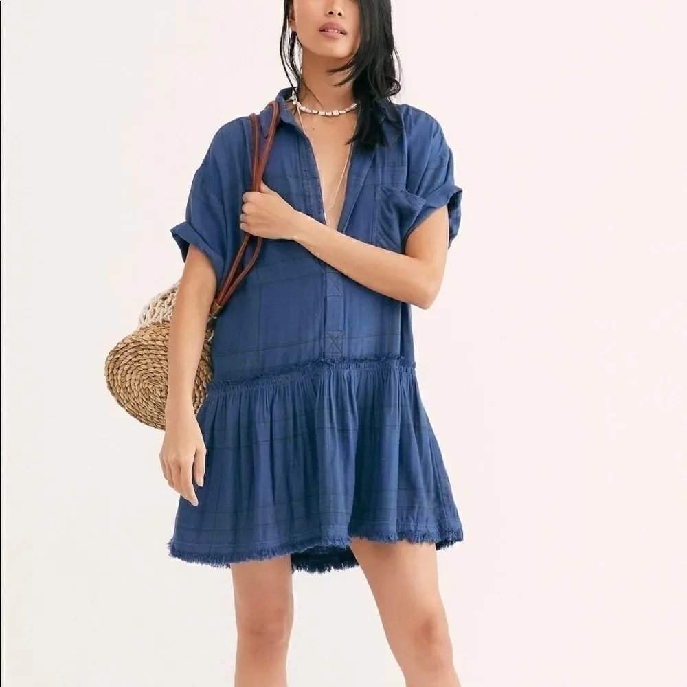 FREE PEOPLE BUZZ LOVE PLAID MINI DRESS